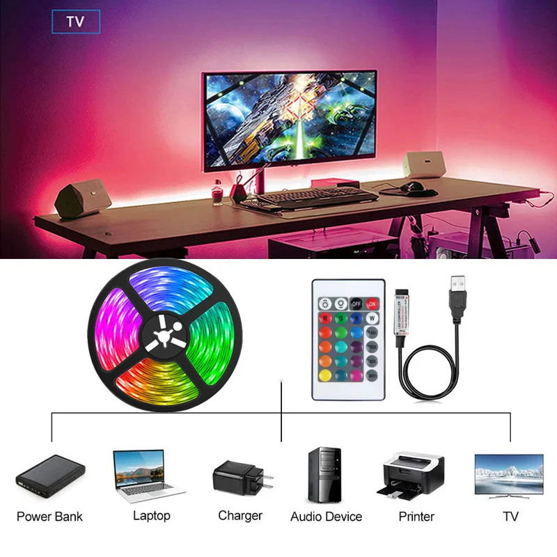 45M(3 Rolls Of 15M) RGB LED Strip Lights Bluetooth Music Sync USB Color Change Smart Remote Control & APP Control For Home Decor