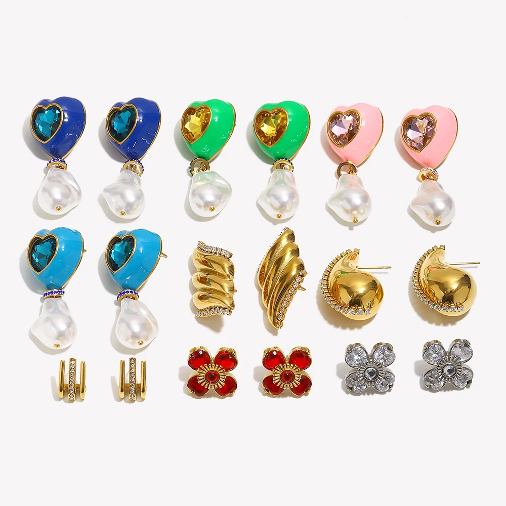 E.B.belle Minimalist Style Rhinestone Round Earring Stainless Steel 18k Gold Plated Easy Matching Women Jewelry Hypoallergenic