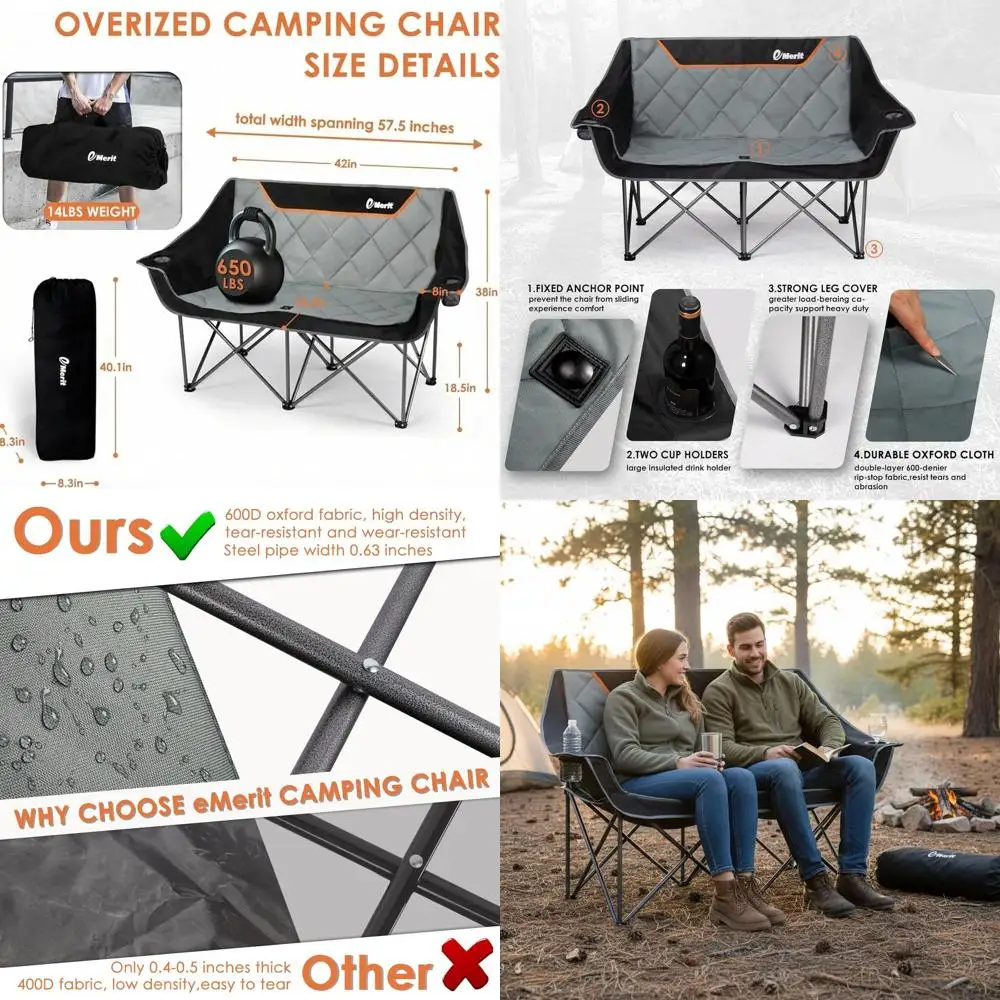Sedia da campeggio oversize con capacità di 650 libbre - Divanetto da campeggio pieghevole per carichi pesanti con sedile profondo e tessuto resistente agli strappi, P