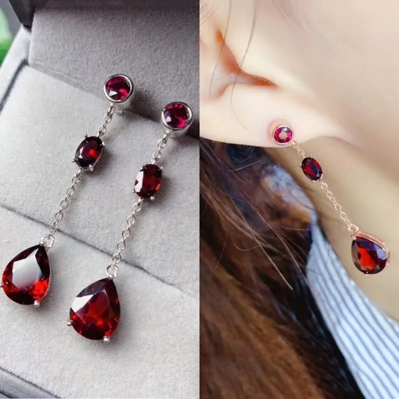 Classic Luxury Ruby Earrings for Women Long Tassel Water Droplet Red Gem Drop Earings Chinese Style Banquet Wedding Jewelry