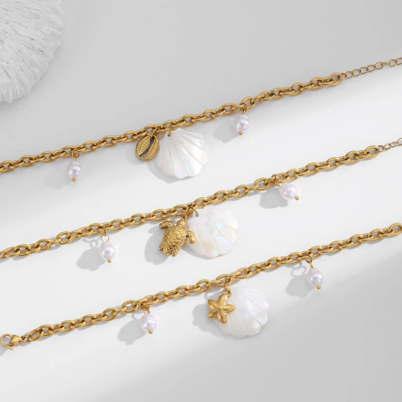 PRISCA | White Shell Starfish Bracelet New Stainless Steel Ocean Wind 18k Gold Chic Jewelry Wholesale