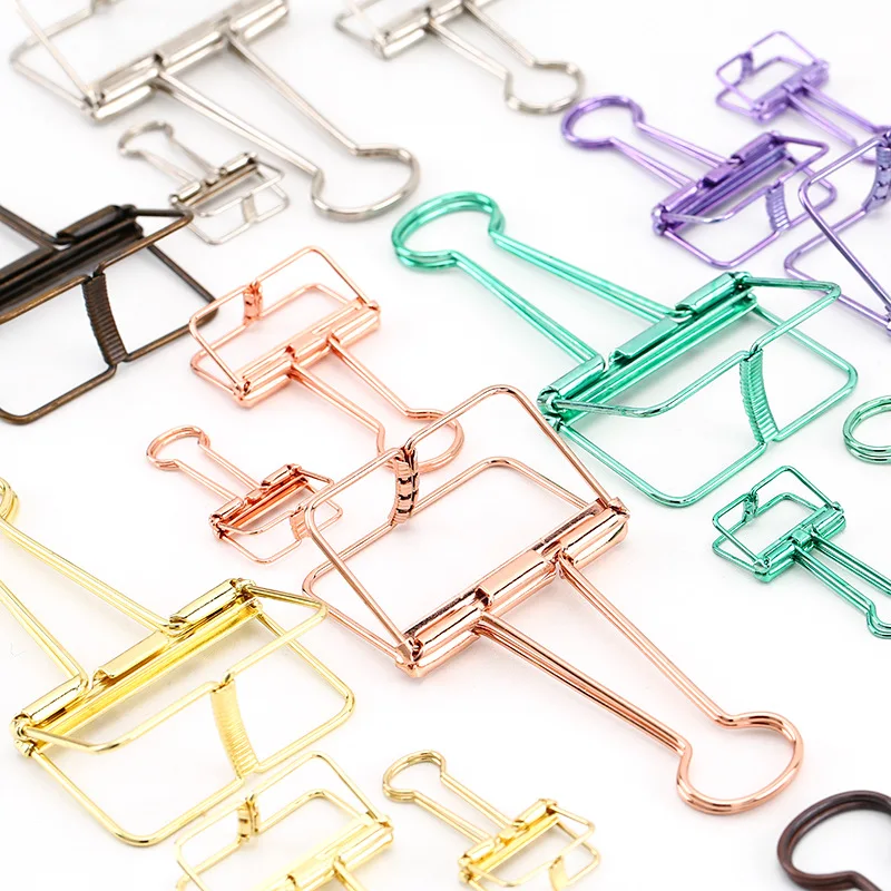 8 Colors 3 Sizes Ins Colors Gold Silver Rose Green Purple Binder Metal Clips Large Medium Small Office Study Binder Clips