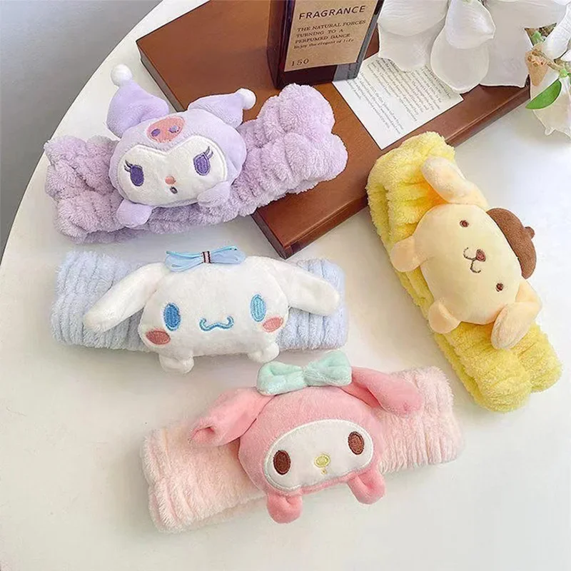 Sanrio-Diadema Kuromi Melody, muñeco de peluche, maquillaje para lavado de cara, Kawaii, Cinnamoroll, accesorios elásticos antideslizantes para el cabello