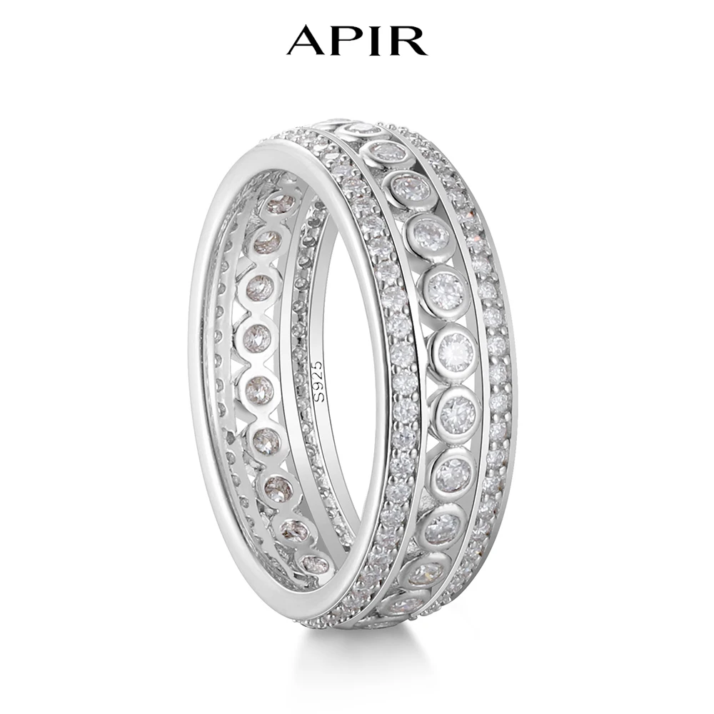 

APIR 18k White Gold Plated D Color Moissanite Ring For Women 925 Sterling Sliver Eternity Band Rings Wedding Engagement Jewelry