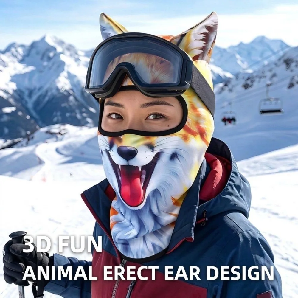 Eye-Catching 3D Printing Balaclava Soft Stretch Cute Animal Ski Balaclava Full Face Breathable Fabric Full Face Hood Snowboard