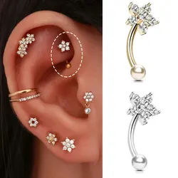 1PC Ear Rook Piercing Helix Tragus Lobe 16G Stainless Steel Curved Barbell CZ Cartilage Earring Eyebrow Belly Piercing Jewelry