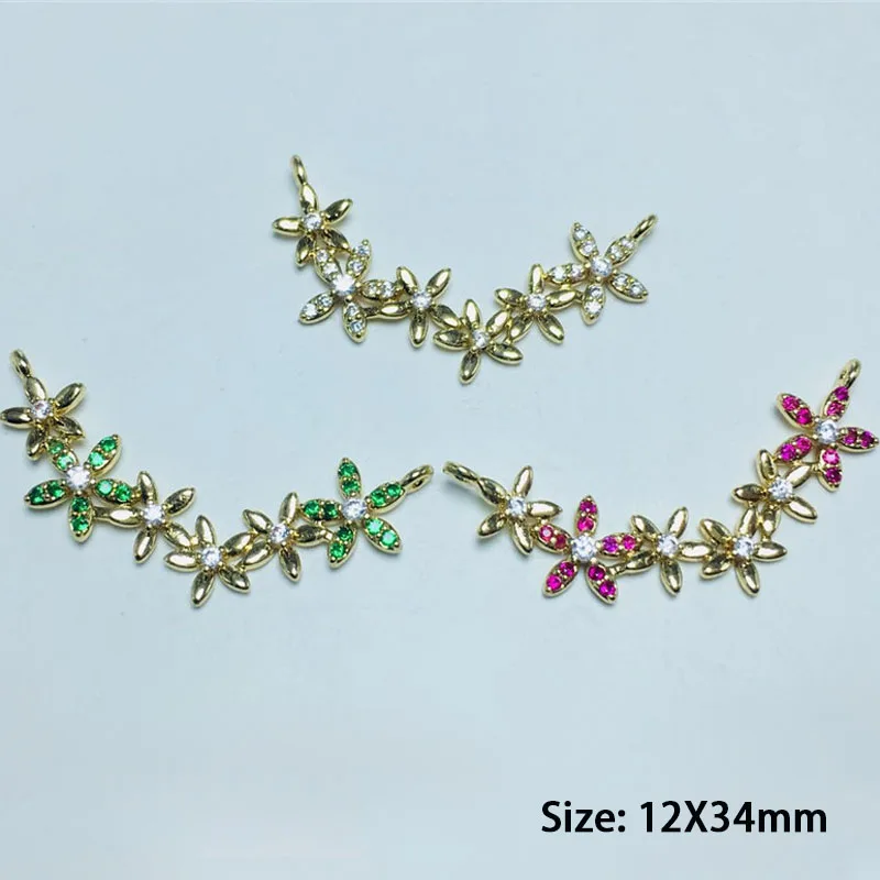 30pcs/ Bag 12*34mm Gold Plated Multiple Five leaf flower Branch U Shape Pendant for Diy Earring Necklace Jewelry Accessories