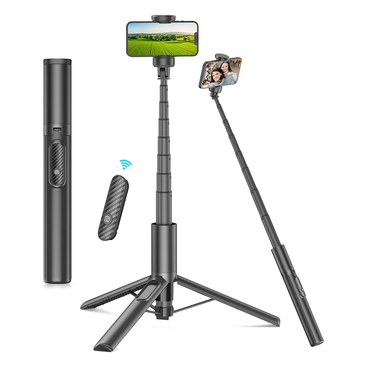 60inch Cell Phone Tripod and Selfie Stick with Remote Control,for Cell Phones 4-7inch Portable Smartphone Tripod Holder