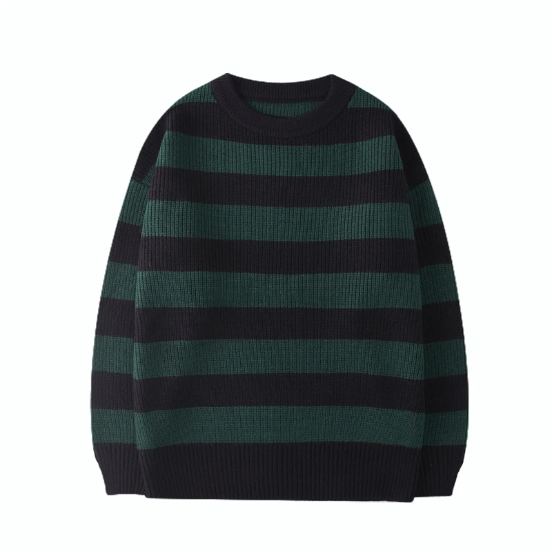 2026 Gestreifter Herren-Strickpullover Damen Vintage Locker Sitzende Pullover Harajuku Grüner Herbst-Pullover Unisex Lässige Strickware – Detail 4