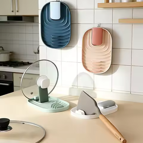 Multifunctional Pot Lid Holder, Spoon Rest, Kitchen Organizer for Countertop Non-Slip Easy to Clean 4 Colors Available
