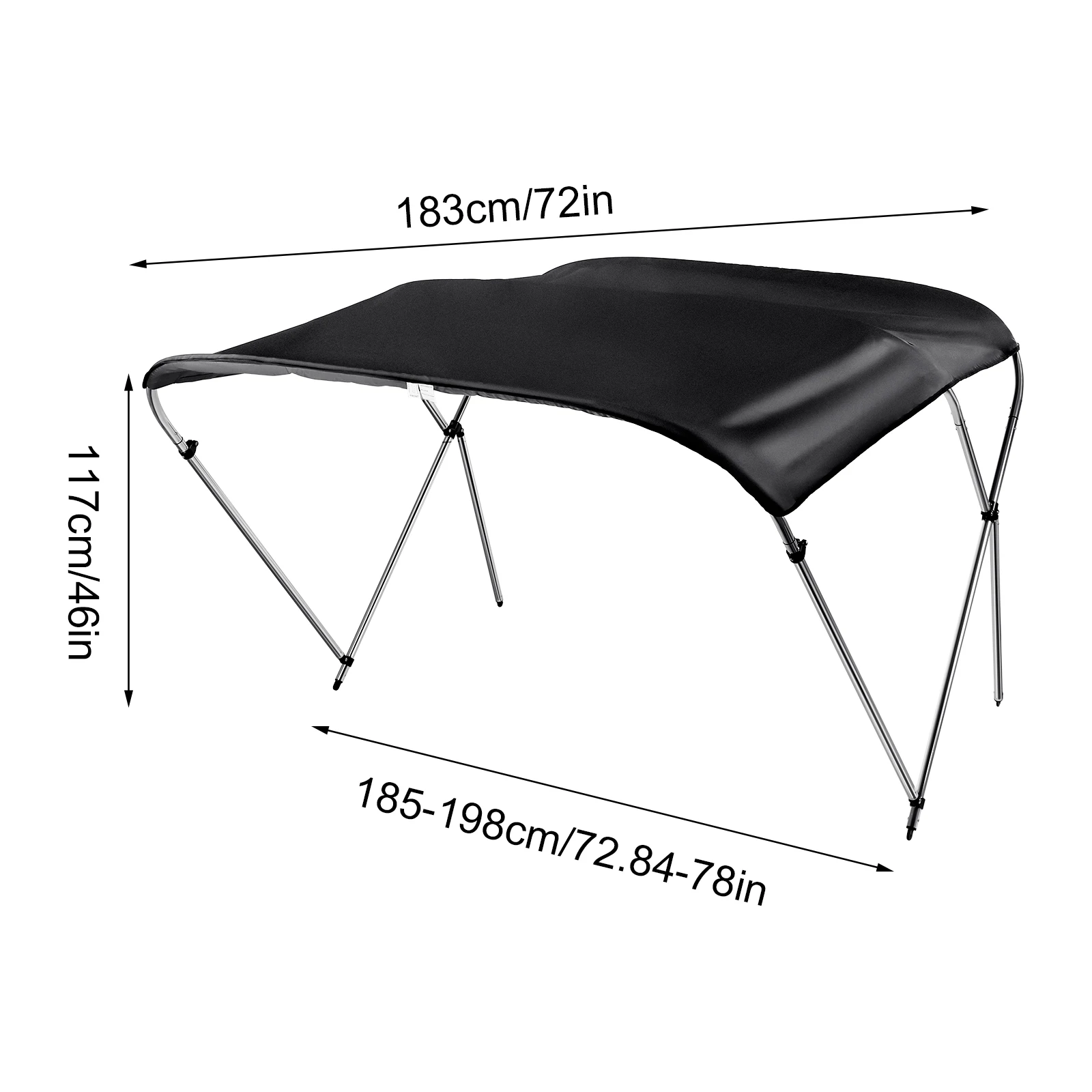 Boat Mini Top 3 Bow Black Canopy Cover 6ft Long Storage Bag Windproof Strap