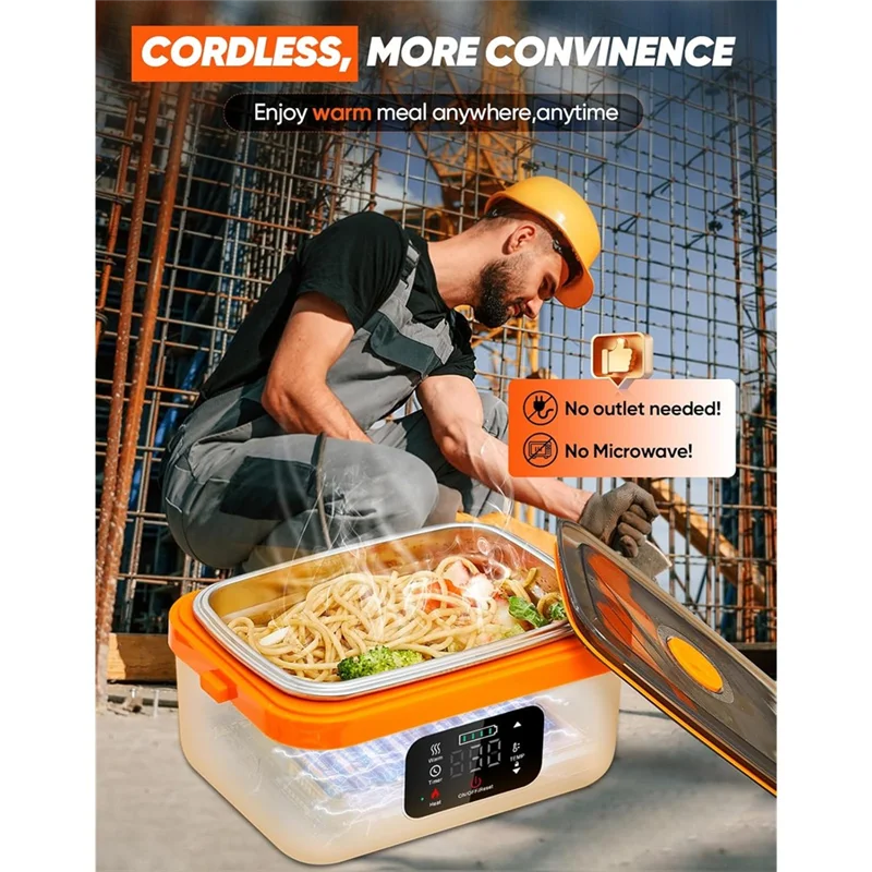 

【HAPPYH】Eu Plug Rechargeable Cordless Electric Lunch Box, Self-Heating Food Warmer, 1L Container Included Heated Lunch Box