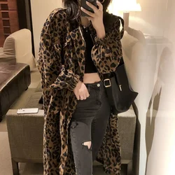 Casual Leopard  Overcoat for Women Long  Autumn Trench Coat