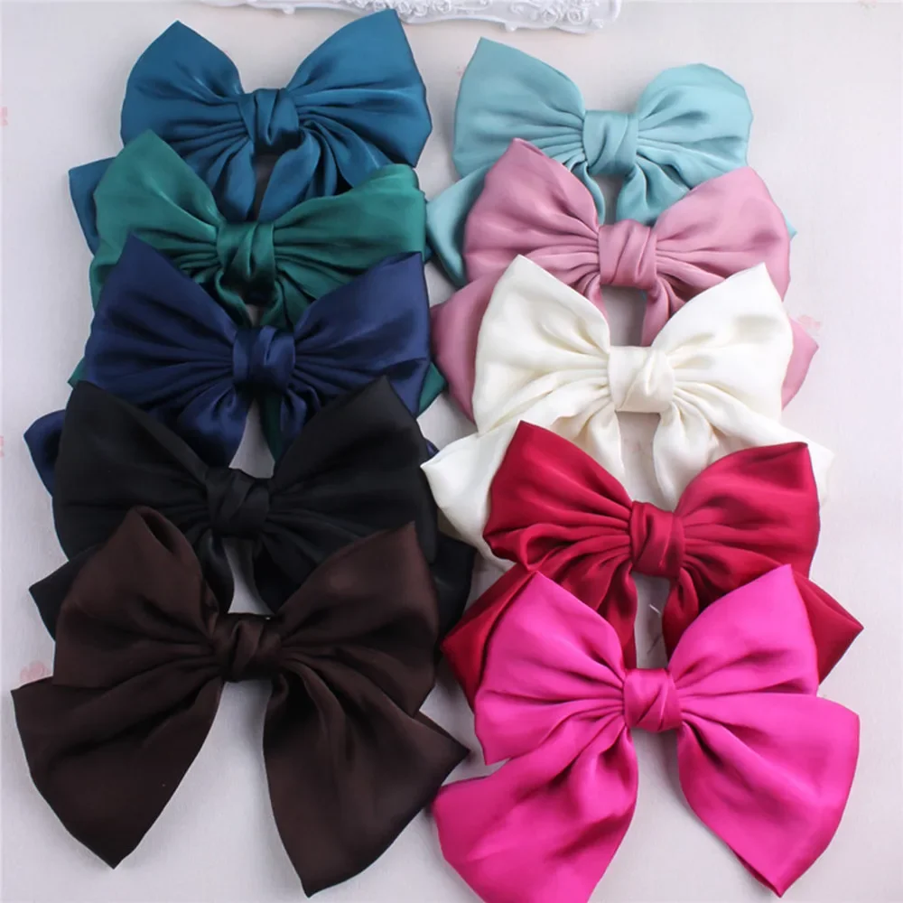 Fashion Solid Color Satin Ribbon Hairgrips Big Large Bow Hairpin For Women Girls Trendy Hair Clip Cute Barrette Hair Accessories