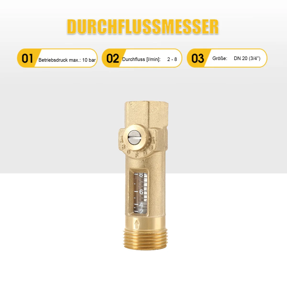 Valvola di bilanciamento del flusso DN20 Misuratore di portata a molla Lettore di flusso a galleggiante in ottone Regolazione della valvola di bilanciamento 2-8 l/min