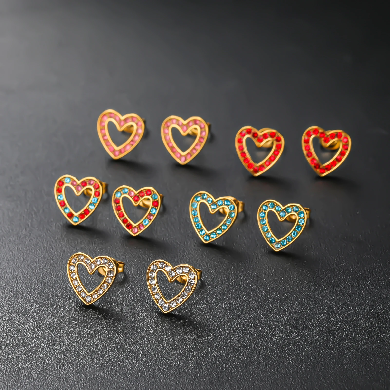 Eueavan Edelstahl-Ohrstecker Herz Strass Kristall Liebesherz Zierlicher Schmuck für Frauen Party Valentinstagsgeschenk – Detail 5