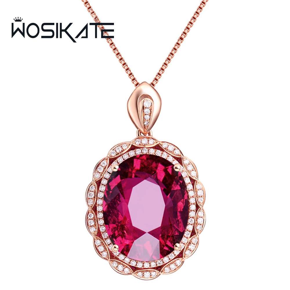 

WOSIKATE Роскошное ожерелье-цепочка с рубиновым цирконием для женщин, серебро 925 пробы с покрытием из розового золота, модные ювелирные изделия, ожерелье для вечеринки