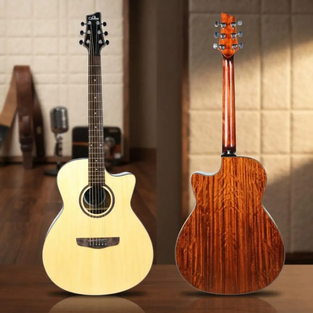 Cutaway OM‑Style Acoustic Guitar, Sitka Spruce Solid Top,Ebony Fingerboard Gloss Finish For Folk Fingerstyle & Strumming Playing
