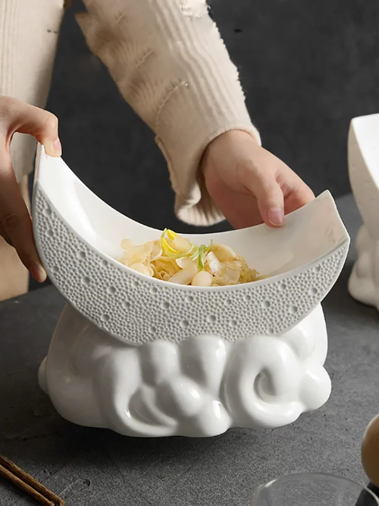 European Ceramic Western Dinner Steak Pasta Plate White Crescent Fruit Salad Bowl Kitchen Breakfast Main Course Dessert Plate