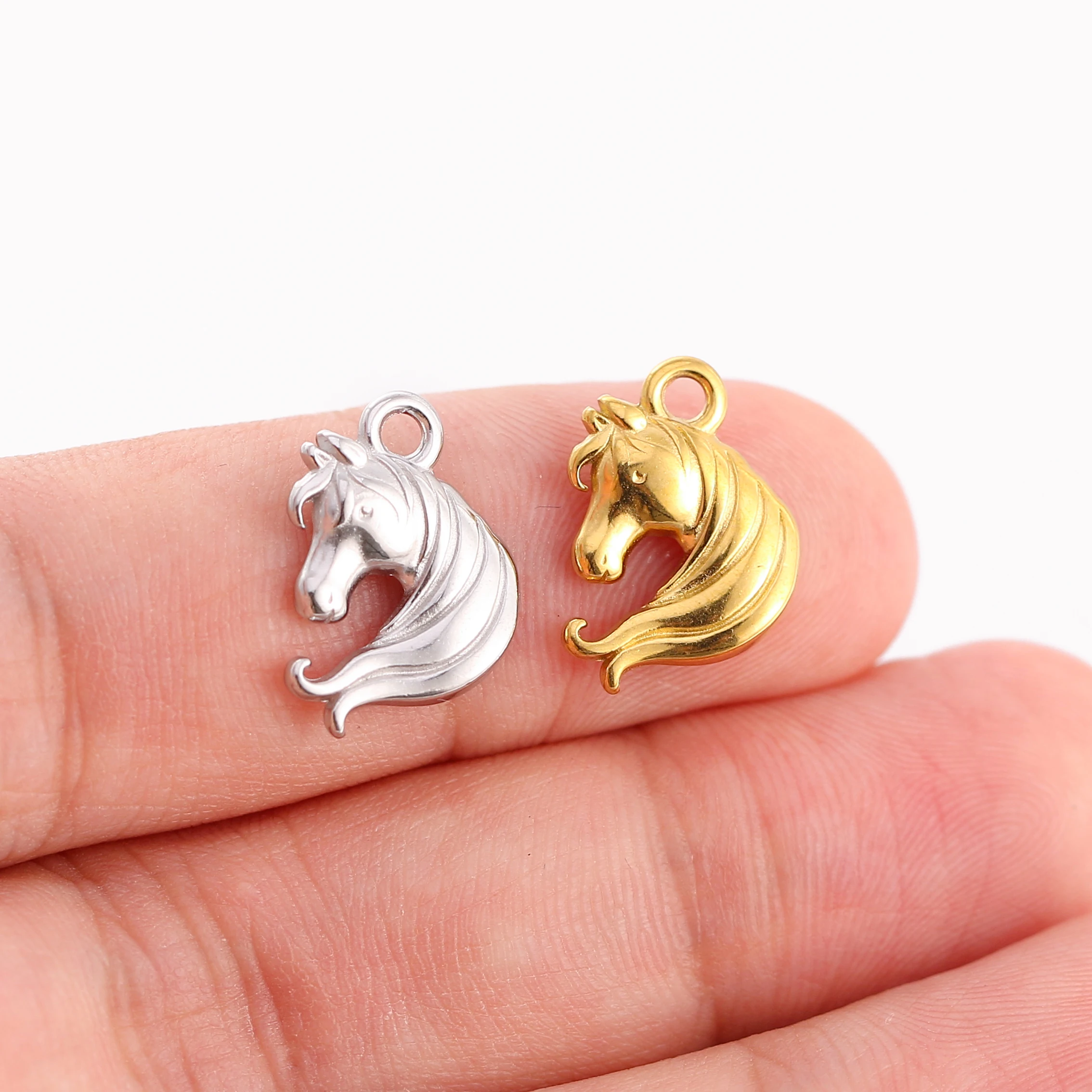 3pcs/Lot Cute Pony Pendant Stainless Steel Horse Head Gold Color Charm Accessories Diy Earring Bracelet Necklace Jewelry Making