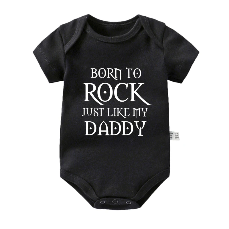 Born To Rock Just Like My Daddy Print Funny Baby Bodysuits Cotton Boys Girls Rompers Short Sleeve Infant Outfits Jumpsuits