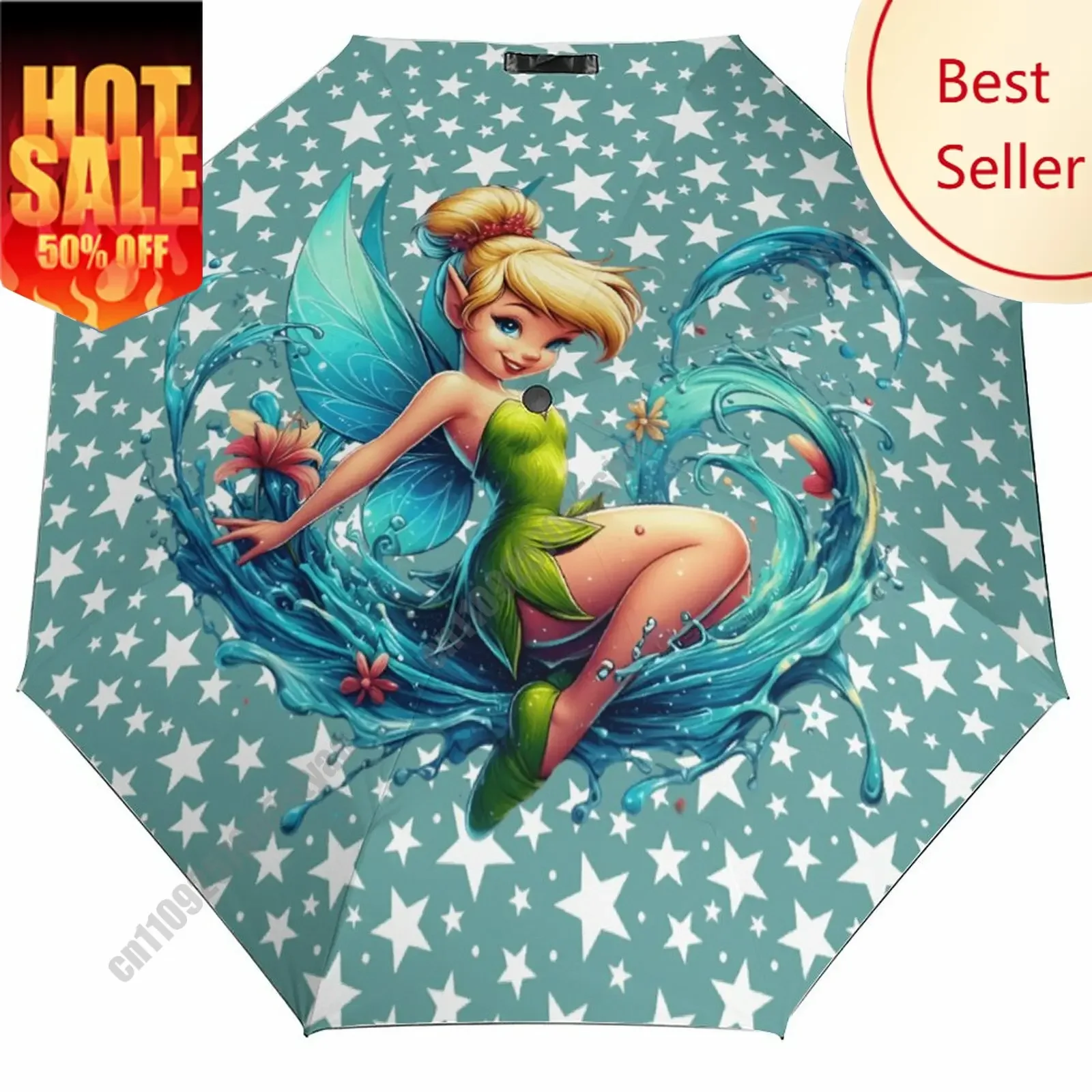 

Tinker Bell Umbrella Disney Cartoon 3 Fold Auto Suitable Both Sunny Rainy Days Decoration Gifts Decor Custom Umbrella