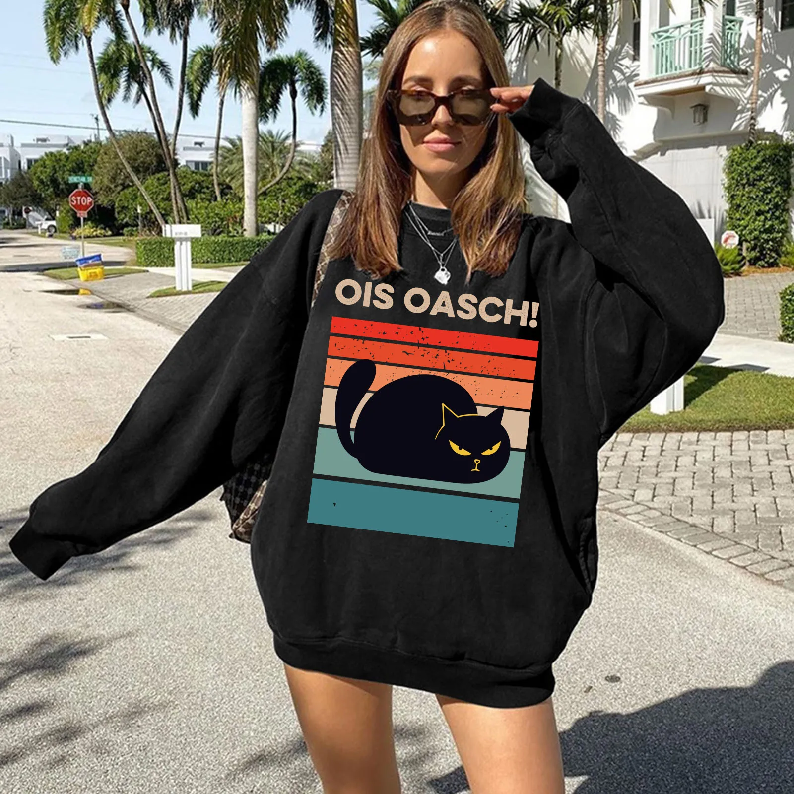 

Seeyoushy OIS OASCH! Kitten Print 2023 New Trend Women's Hoodie Y2K Aesthetic Clothing 90's Women's Top Harajuku Camisetas