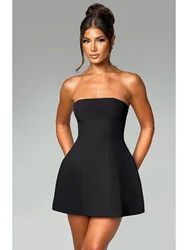 Women's Tube Top Dress, New Summer Short Skirt, Fashionable High-Waisted Solid Color Sleeveless Backless Slim Sexy Casual Dress