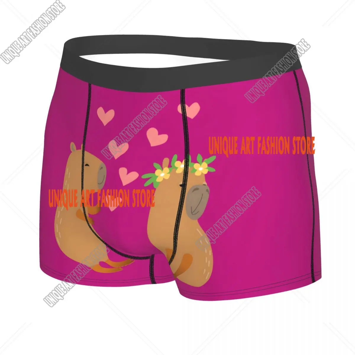 Custom Cute Cartoon Capibaras In Love Valentines Day Underwear Men Stretch Boxer Briefs Shorts Panties Soft Underpants For Male