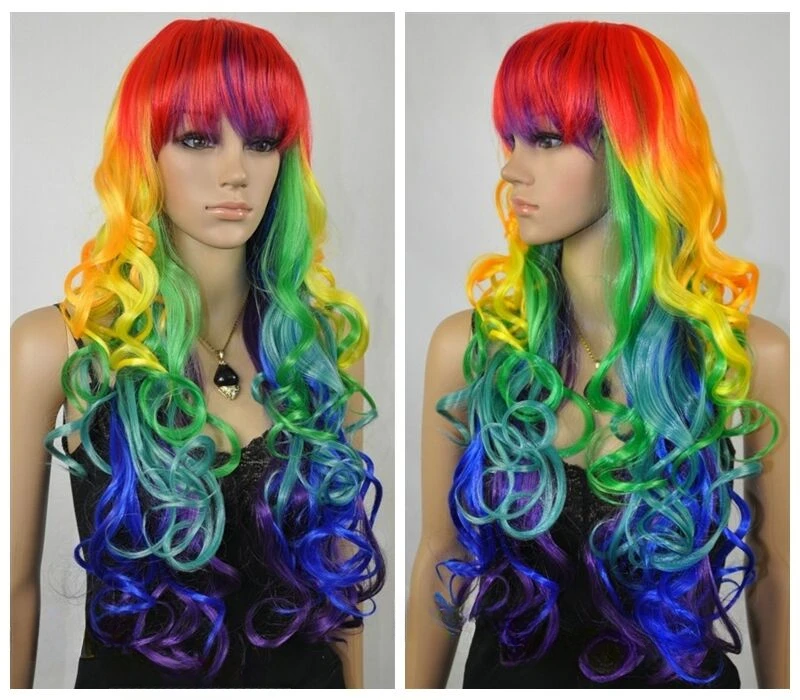 Ladies Long Curly Multi-colour Hair Cosplay Party Wigs