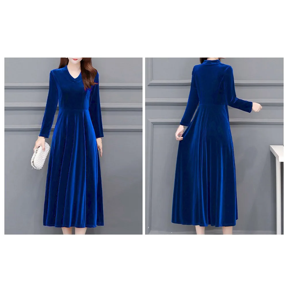 

V-neck Long Sleeve Velvet Dress for Women Slim Fit Bodycon Silhouette and A-line Skirt Suitable for Casual and Formal Events