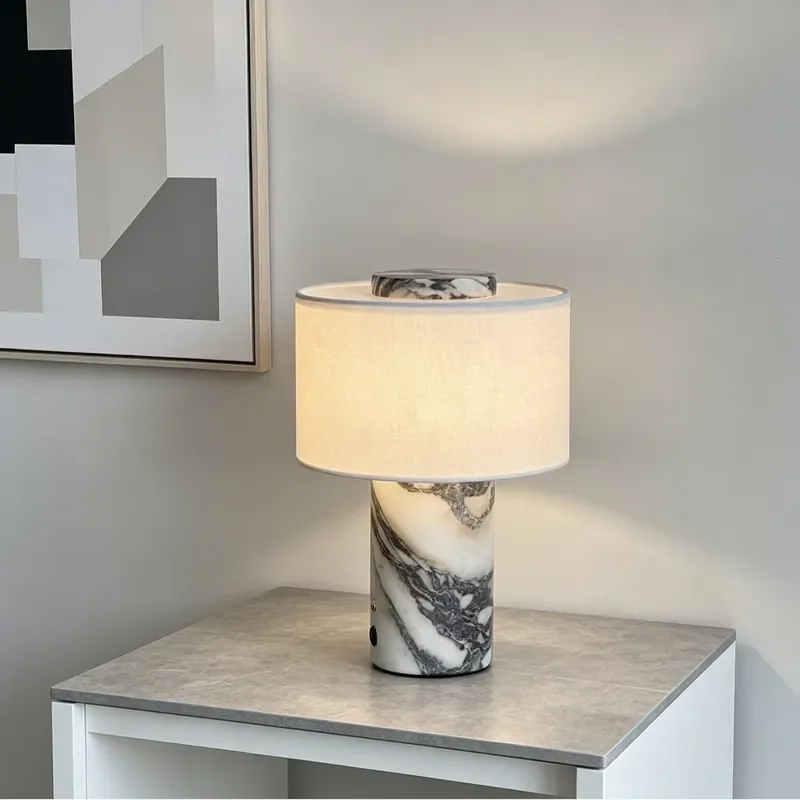Natural Marble Texture Table Lamp Modern Light Luxury Bedroom Bedside Lamp Medium Antique High End Desktop Eye Protection