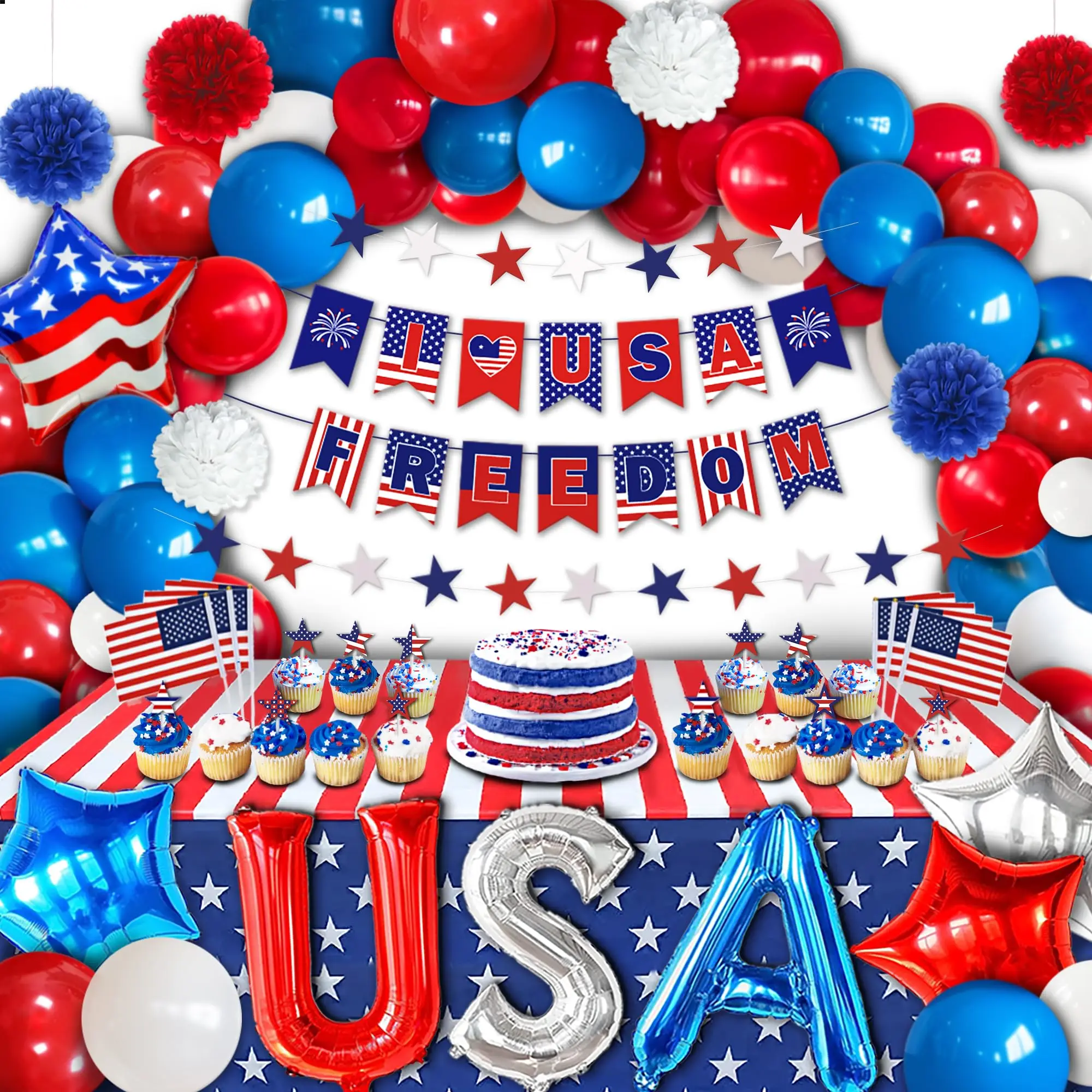 USA-Thema, Partydekoration, amerikanische Flagge, Tattoo-Aufkleber, Flaggenplatten, Banner, Tassen, 4. Juli, Unabhängigkeitstag, patriotisches Zubehör – Detail 3