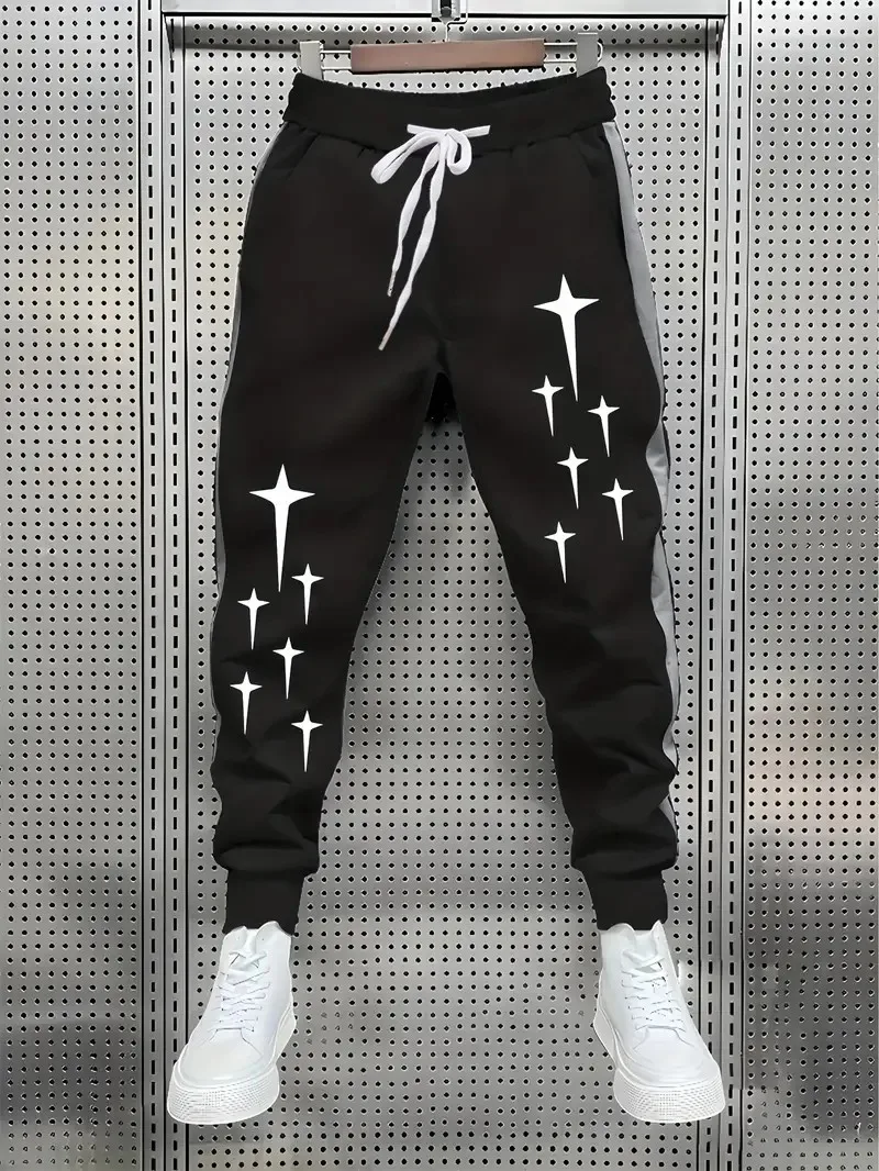 

Новые осенние модные мужские брюки со звездами и принтом, удобные теплые брюки на шнурке, уличные брюки в уличном стиле, мужские спортивные штаны
