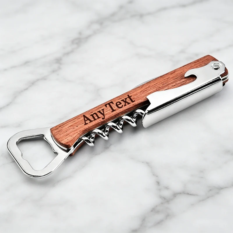 Personalized Wine Bottle Opener Beer Bottle Opener with Wood Handle Custom Opener Wedding Favours Baptism Favors