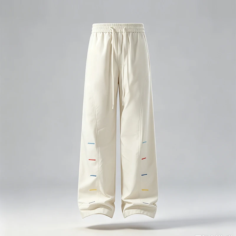 Bunte Herrenhose mit Ziernähten, weitem Bein, elastischem Bund, Kordelzug, lockerer, gerader Schnitt, lässige Streetwear-Sport-Hose – Detail 6