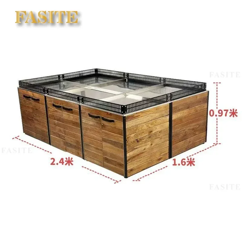 For Supermarket Convenience Store Display Shelf Old Elm Wood Fruit Vegetable Rack Slope Ladder Style Retail Shop Furniture
