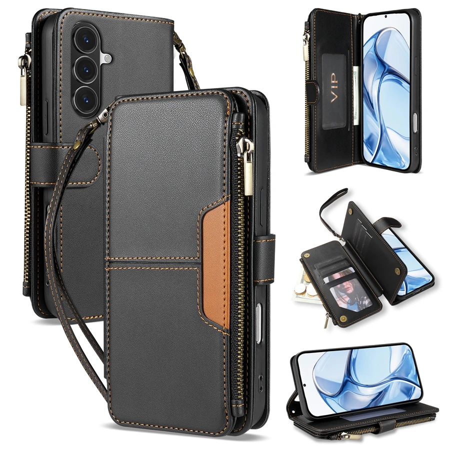 Brieftaschen-Hülle mit Mehrfach-Kartenfächern, Reißverschluss, Standfunktion und Magnetverschluss aus Leder für Samsung Galaxy S26 Ultra S25 FE S24 Plus S23 S22 S21 S20 – Detail 10