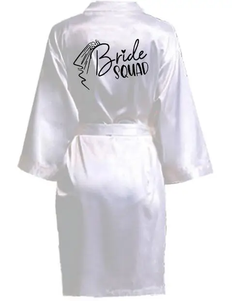 Wedding Party Team Bride Robe With Black Letters Kimono Satin Pajamas Bridesmaid Bathrobe SP033