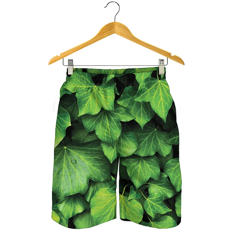 Fresh Green Leaf Graphic Beach Shorts Men Fashion 3D Printed Plants Board Shorts Summer Swimming Trunks Street Short Pants