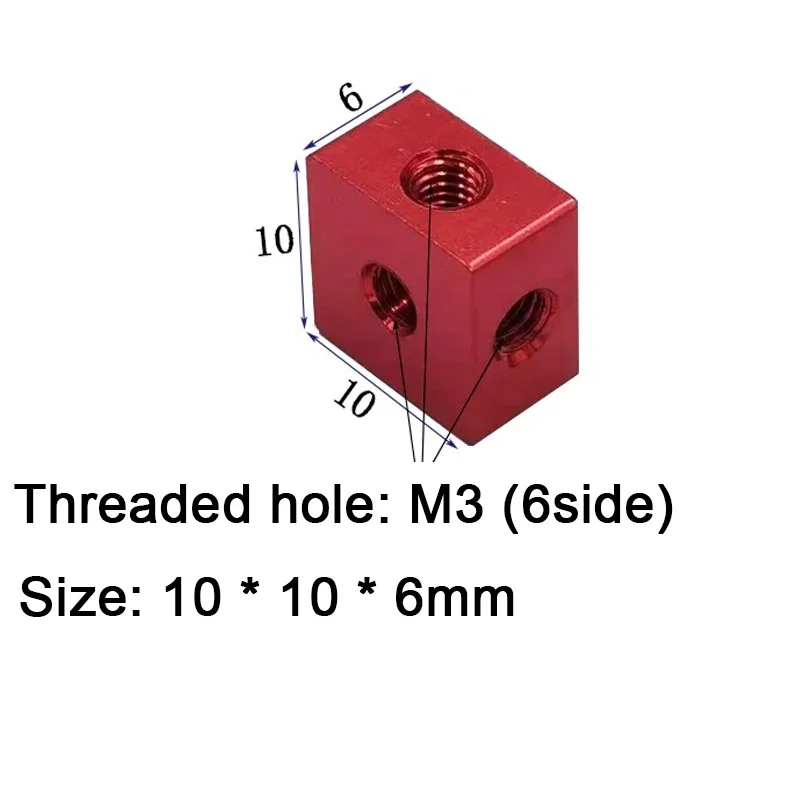3D Printer Aluminum Cube Nut Block M3 M4 M5 M6 10x10x6/10mm Six-Sided Thread Connector For Acrylic DIY Build Parts