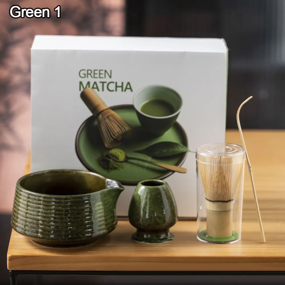 

4PCS Ceramic Bamboo Japanese Matcha Tea Set Matcha Whisk Holder Reusable Matcha Whisk Set Matcha Bowl Matcha Making Kit