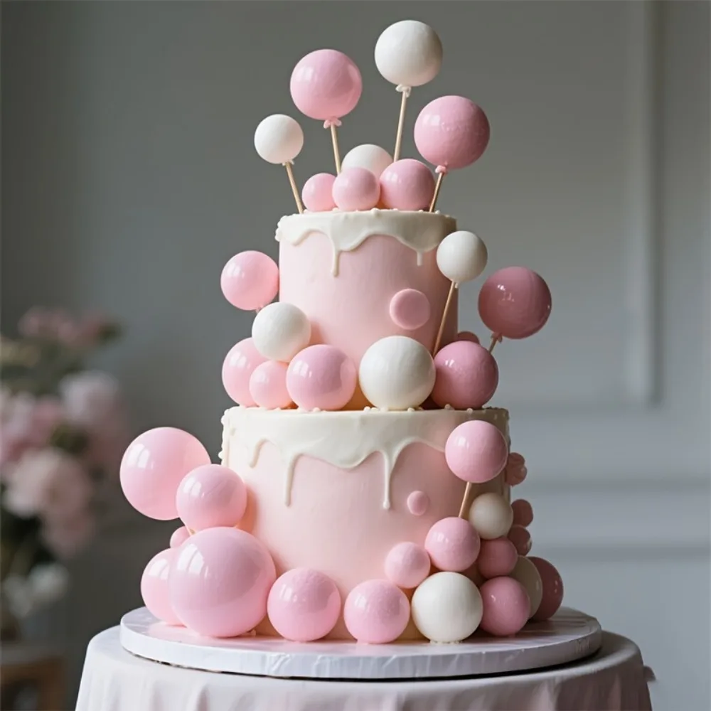 16 Stück rosa und weiße Kuchendekorationskugel, nicht essbare Kuchendekoration, geeignet für Kuchendekor-Ballon, Cupcake-Dekoration DIY – Detail 6