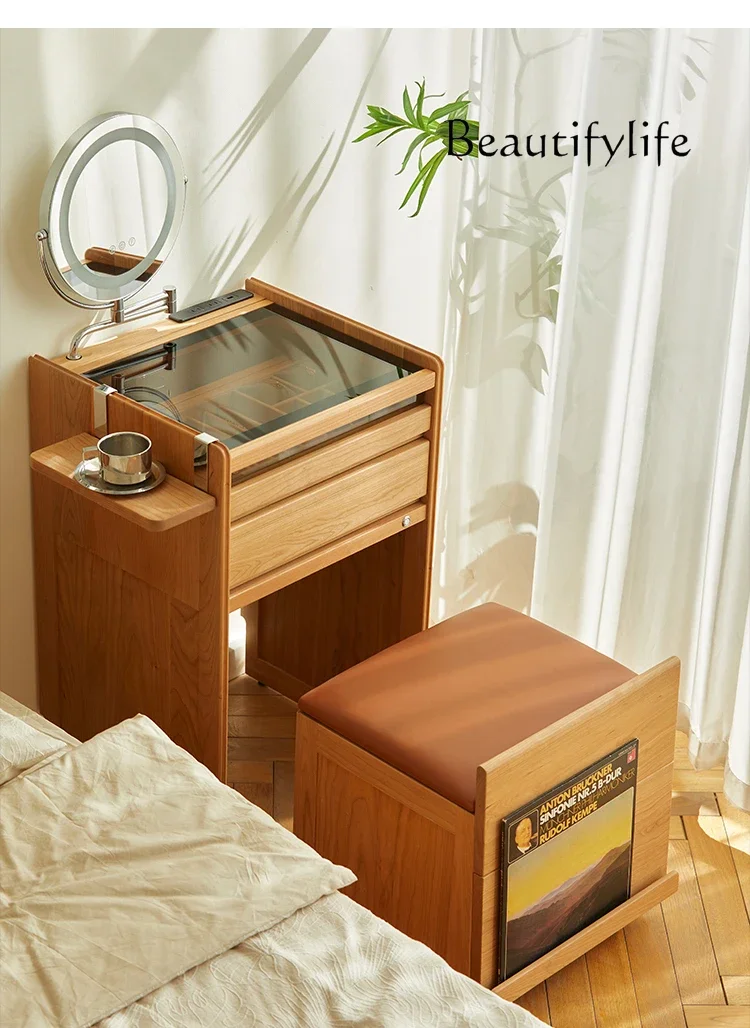 R Cherry Wood Solid Wood Dresser Mini Small Cosmetic Table Japanese-style Small Apartment Narrow Bedside Table 1