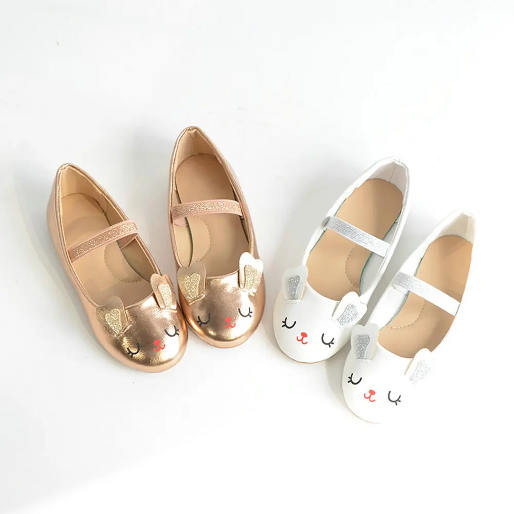 

COSYSUSY Cute Glittery Rabbit Ear Flats Princess Shoes Round Head Girls Flat Shoes Rose Gold Girls Ballet Christmas Party Shoes