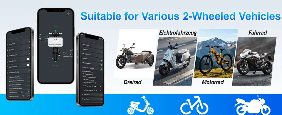 Moto TPMS IP67 Wasserdichtes Reifendruckkontrollsystem mit 2 Sensoren, Bluetooth 5.0, Moto-Zubehör, kompatibel mit iOS und Android. – Detail 5