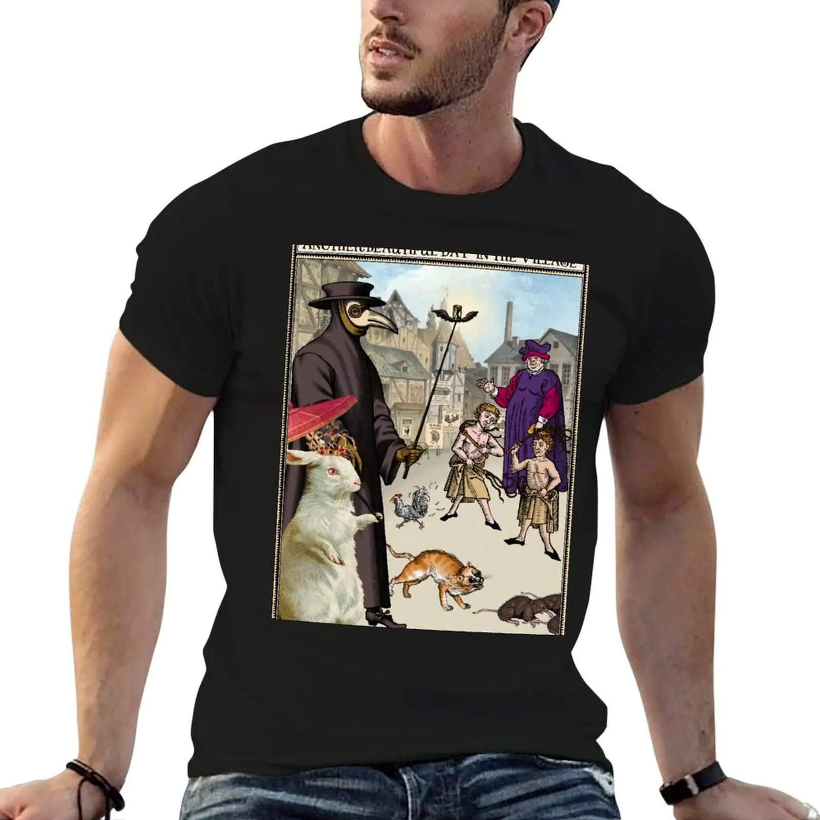 

Plague Doctor and Rabbit Medieval Village T-Shirt man t shirts for men man t shirts graphic man t shirt cotton T-Shirt
