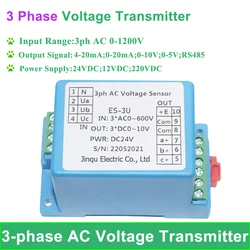 Trójfazowy cztero przewodowy nadajnik napięcia AC AC380V 465V detekcja napięcia 4-20mA RS485 analogowy transformator konwerter sygnału