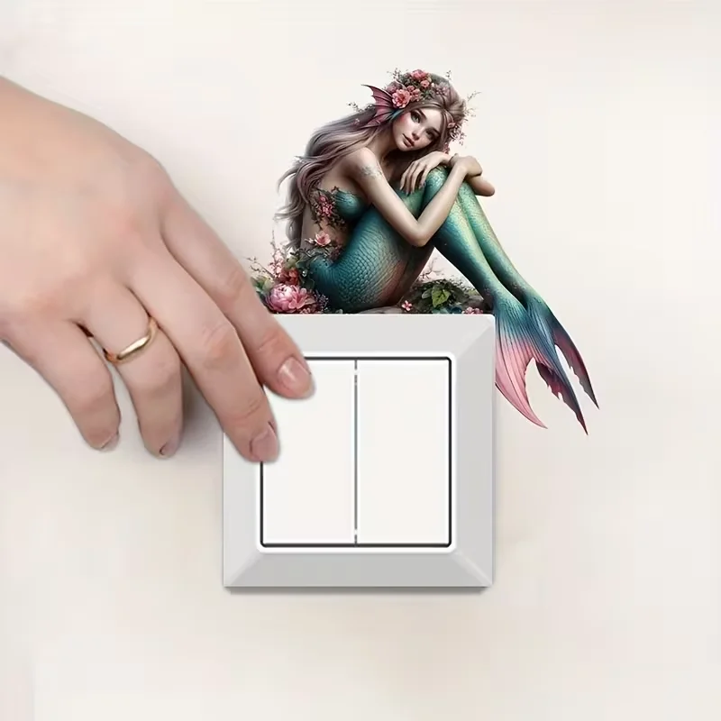 1 mermaid ocean gorgeous switch sticker - self-adhesive PVC wall sticker, suitable for bathroom and home decoration