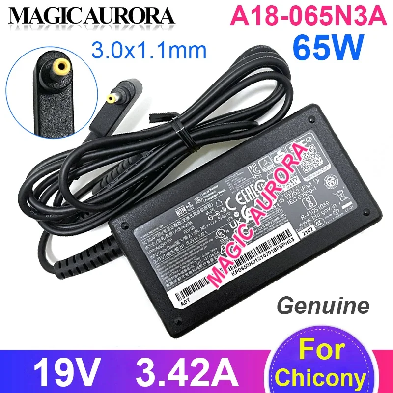 Genuine New Chicony A18-065N3A Charger 19V 3.42A 65W A065R178P Power Adapter For Acer Aspire A515-54 S7 Laptop Charger 3.0x1.1mm